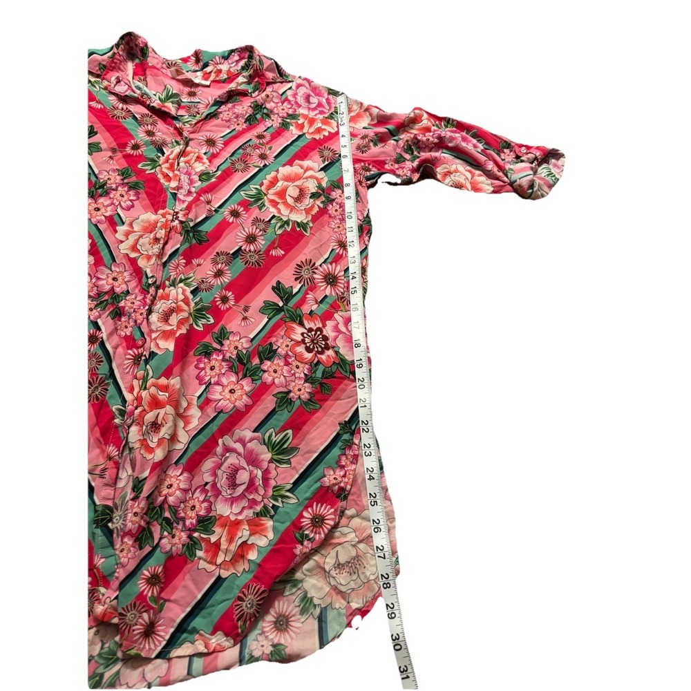 Johnny Was Bocardi Button Down Shirt Dress Pink Floral Roll Tab Sleeves  Medium - Picture 10 of 12